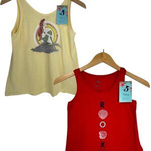 ROXY DISNEY The Little Mermaid Ariel Tank Tops Sz M Bundle Red Yellow Graphics